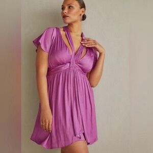Anthropologie Lavender Purple Short Sleeve V-Neck Dress